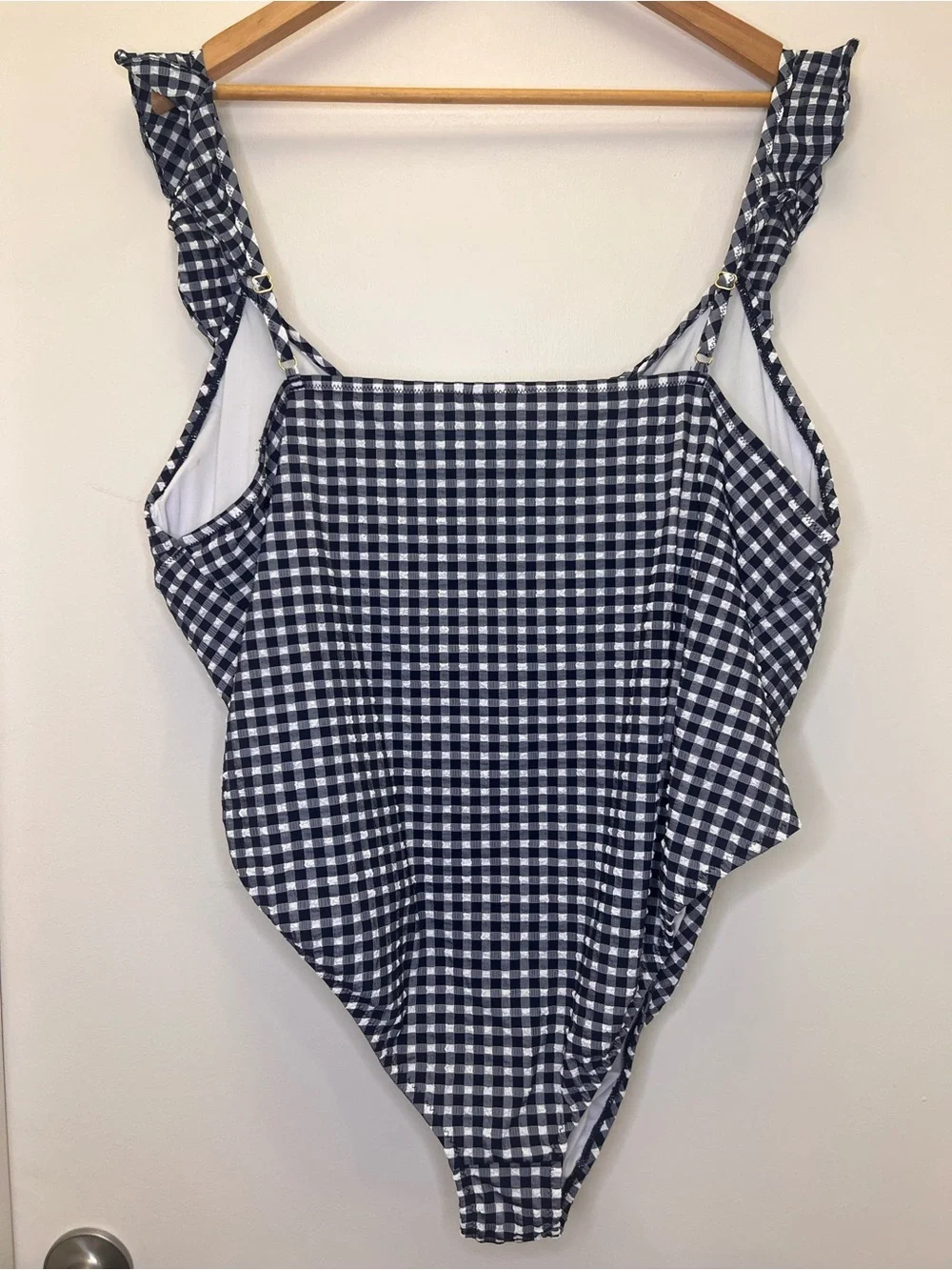 J.Crew Reimagined Gingham bodysuit Size 22 Ruffle High Cut